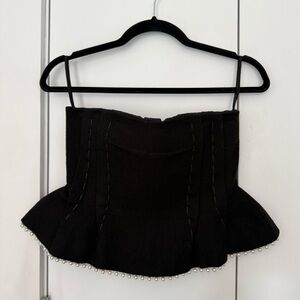 NACKIYE Pintuck Wool Bustier with Pearl Detailing in Black
